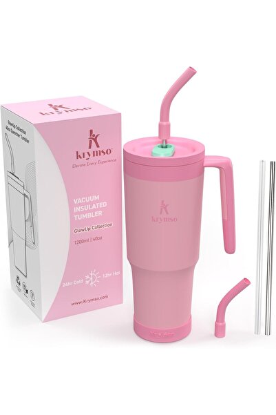 Krymso كوب من الفولاذ المقاوم للصدأ سعة 1200 مل مع مقبض ومصفاة، وقاعدة من الس...