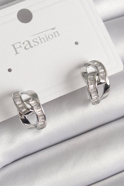 shopwave Brass Silver Rk Zircon Stone Chain Model Women's Earrings