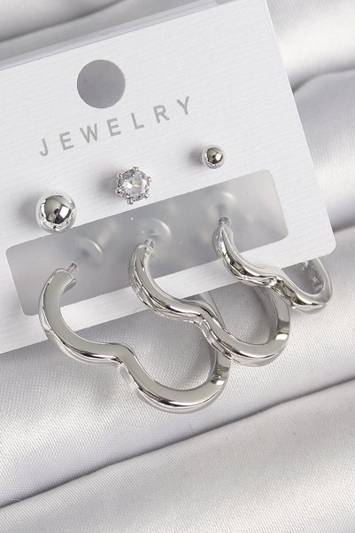 shopwave Brass Silver Rk Model Zircon Stone Stud Detail Women's Earring Set