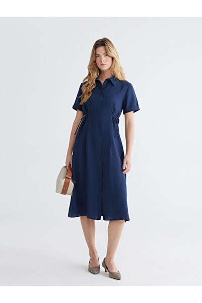 LC Waikiki Rochie cămașă cu șnur, albastru bleumarin