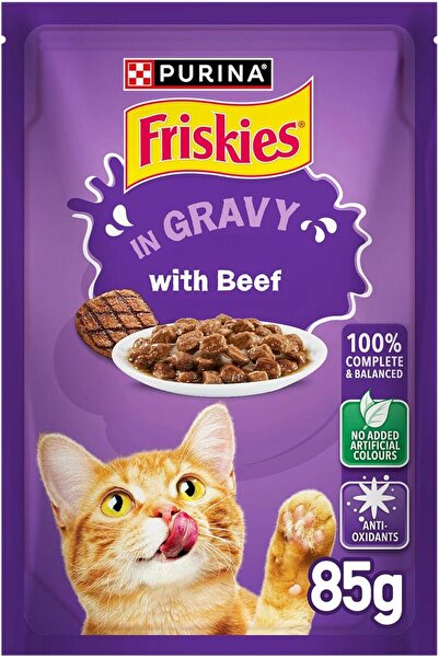 Purina One Purina Friskies Wet Cat Food with Beef in Gravy, 85g