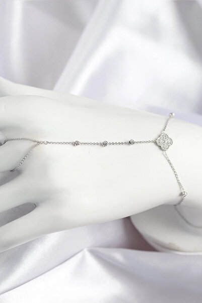 shopwave Brass Zircon Stone Clover Model Silver Color Shahmeran