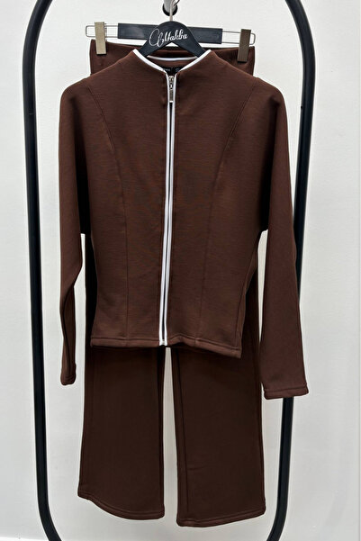 Maldia Shop Modal Fleece-Lined Jacket Pants Brown Set