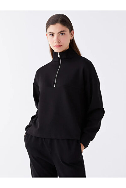 LC Waikiki Lcw Vision New Black Mock Neck Straight Long Sleeve Women's Sweats...