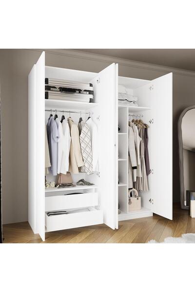 Bimossa KC6040 GOSS 180cm Beyaz Kapaklı Gardırop, 4 Kapaklı, 2Çekmeceli,2Askı...