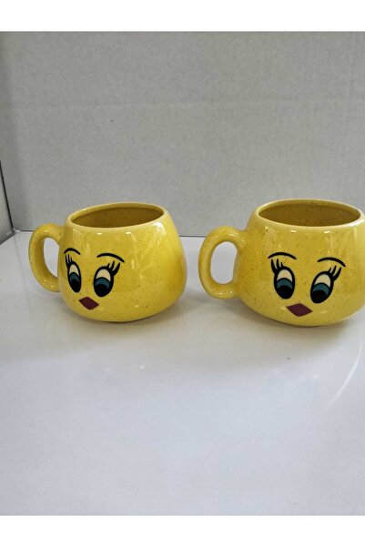 kurt41 2 Tweety Mugs Tweety Patterned Ceramic Yellow Mug with Handle