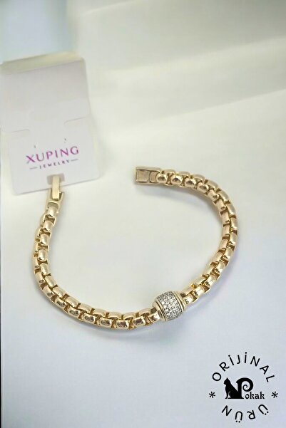 XUPING JEWELRY POKAK 14K Altın Kaplama Ortası Dönen Zirkon Kalın Zincir Bileklik