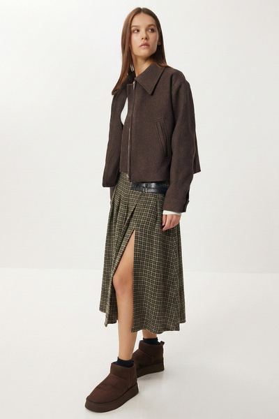 Lovelyİstanbul Пола с каре и плисета LLW0004 КАФЯВО-БЕЖЕ