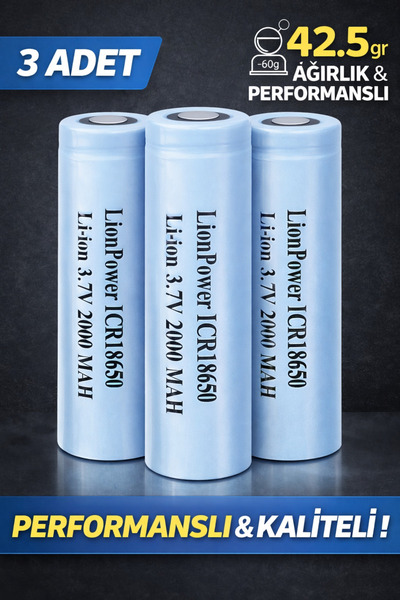 Lion 3'LÜ ICR18650 2000 MAH 42.5GR ŞARJLI PİL