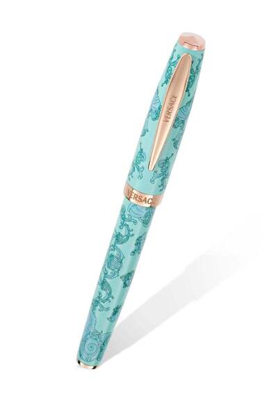 Versace Roller Pen With Book - Light Blue La Vacanza Pattern With Rosegold Cl...