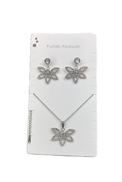 Furtek Aksesuar Taşlı Kolye Küpe Takı Seti Yusufçuk Minimal İnce ZincirLi Güm...