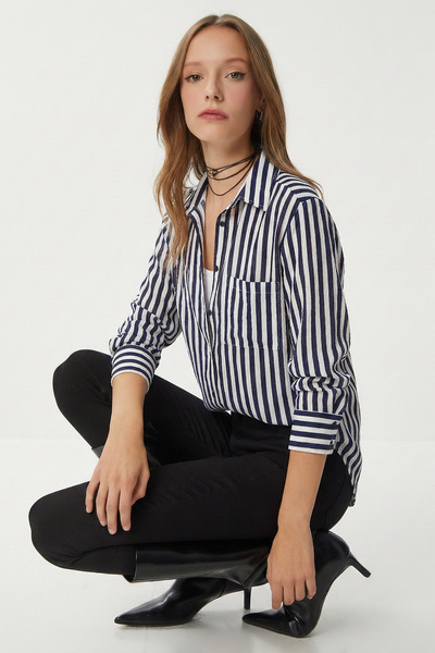 Lovelyİstanbul Striped Woven Shirt Lxa0033 Dark Blue White