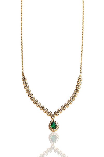Hakan Güler Kuyumculuk 14 Ayar Altın Yeşil Damla Taşlı Model Su Yolu Zincir