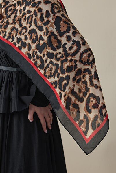 diorel Leopar Vual İpek Şal Şeritli