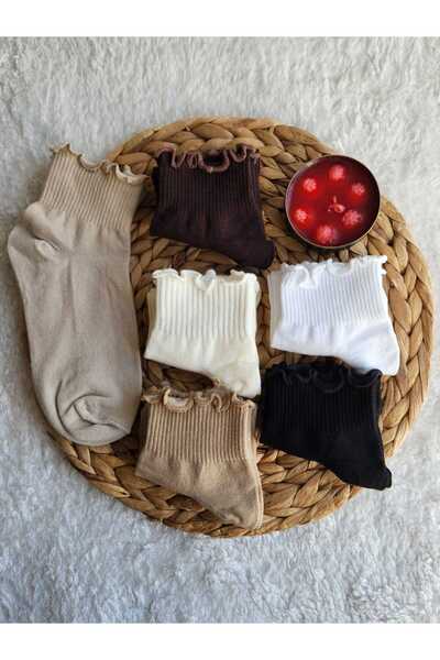 EFİLACCESSORİES BİLEĞİ FIRFIRLI DÜZ 6 LI KADIN ÇORAP