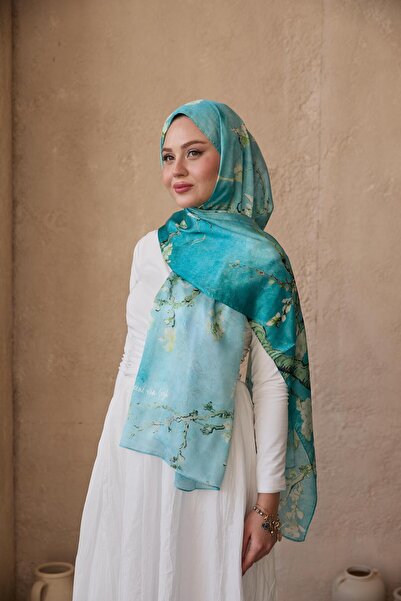 diorel Van Gogh İpek Vual Şal Turkuaz