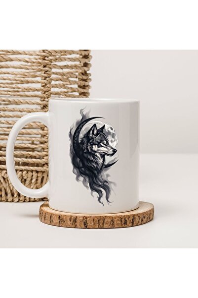 kubdekor Moon and Wolf Printed Mug Cup Animals Series