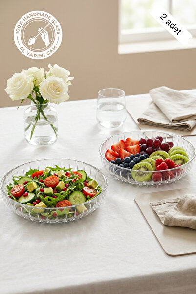 Glamis طقم من قطعتين من أوعية السلطة والفواكه الزجاجية المصنوعة يدويًا من سيل...