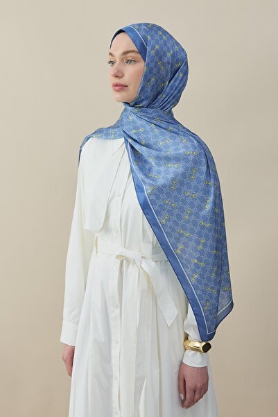 diorel Kelepçe Desen İpek Vual Şal Mavi