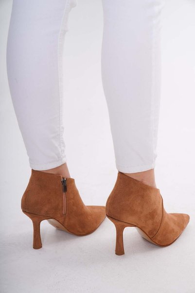 golden heel Camel Suede Short Women's Heeled Boots