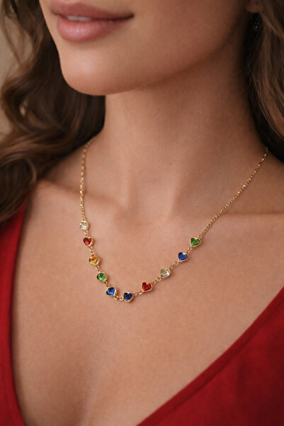 ALYA Kalp Taş Detaylı Altın renk Zincir Kolye