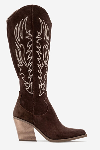 Ataköy Ayakkabı KADIN DERİ WESTERN ÇİZME KAHVE SUET