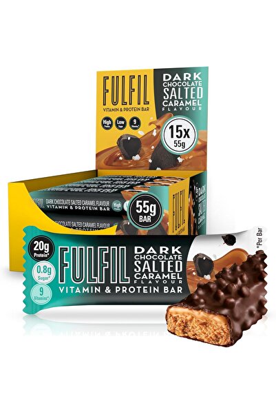 Fulfil لوح فيتامينات وبروتين 15 × 55 غرام، شوكولاتة داكنة بنكهة الكراميل المملح