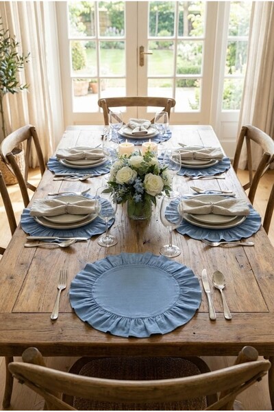 Mery Tekstil Fırfırlı Yuvarlak Zarif 2'li Amerikan Servisi & Supla 40 CM