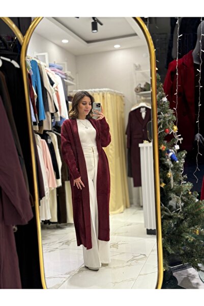 Bahar Bordo Şal Yaka Angora Hırka