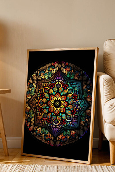 e2nova Premium Vitray Mandala Çerçeveli Tablo - Lüks Modern Mozaik Duvar Deko...