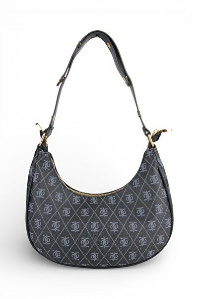 REVENKO Monogram Patterned Black Women's Baguette Shoulder Bag