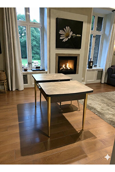 MSY HOME Traverten/Sonomo/Siyah Mermer Gold/Krom Ayaklı Mdf 80*130 Kelebek Aç...
