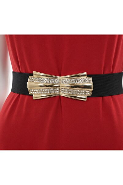 MODAM HİFA Gold Buckle Elastic Belt Women's Belt Dress Belt Shirt Belt Coat Belt