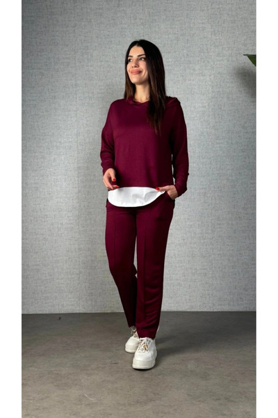 nedo7 Women's long sleeve hooded lace-up viscose two-thread blouse and pants ...