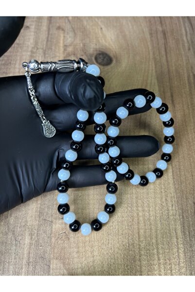 Mos Tespih سبحة وسوار من الخرز الزجاجي الأسود والأبيض