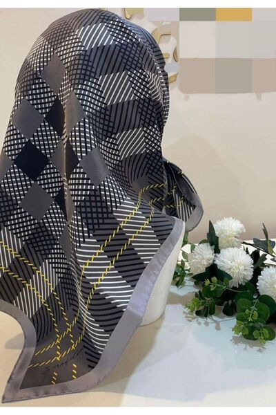 Zerafetim Twill İpek Eşarp Gri, Siyah, Sarı