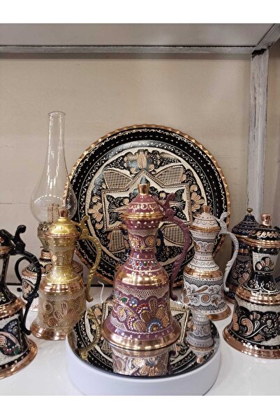 KARACA BAKIR İşlemeli Bakır Güğüm-Biblo Güğüm-19 cm süs Bakır Güğüm