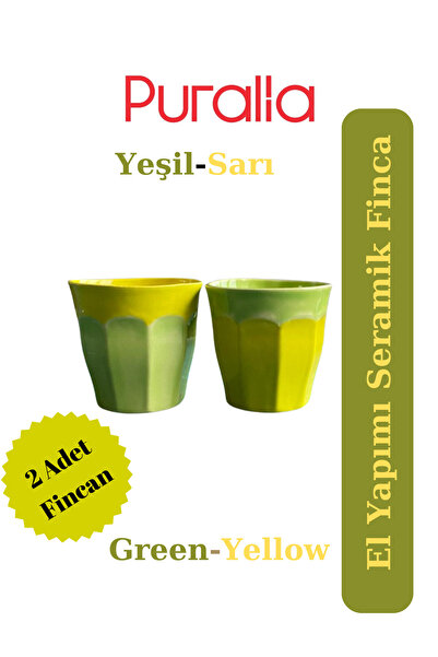 Puralia Handmade Ceramic Green-Yellow Coffee Cup - 2 Pieces -Hand Made Coffee...