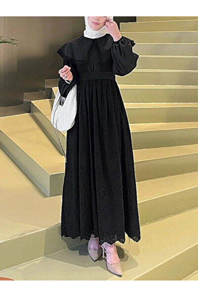 nedo7 Cape collar lace detailed dress -black