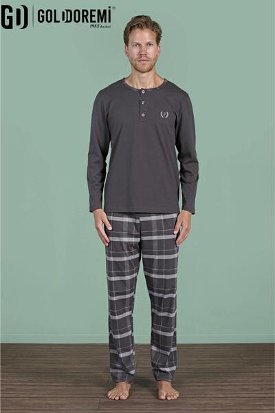 gd goldoremi Men's Button-Down Collar Plaid Long Sleeve Pajama Set