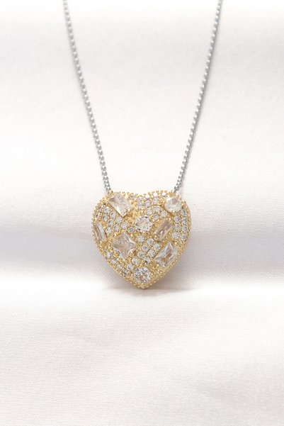 shopwave 316L Steel Double Rk Zircon Stone Necklace