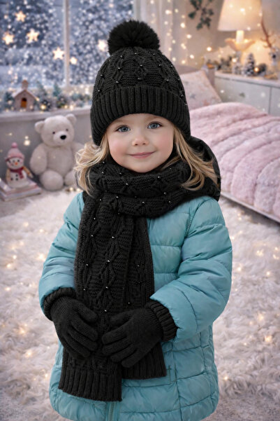 Monkabox 4-8 Year Old Girl's Pearl Fleece Scarf Beret Gloves Set