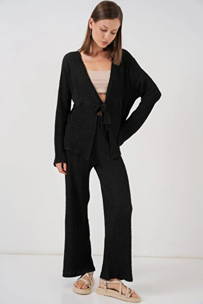 nedo7 Knitted blouse and pants two-piece set 30052 - black