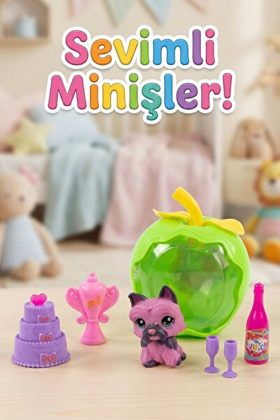 craftivio Sevimli Miniş Figür Oyun Seti - Elma Evli, Pastalı ve Aksesuarlı Kö...