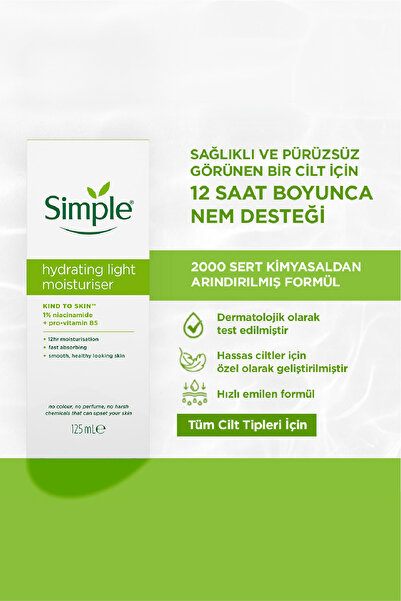 Simple Kind To Skin 12 Saat Nemlendiren Su Bazlı Nemlendirici 125ML & Temizleme Losyonu 200ML