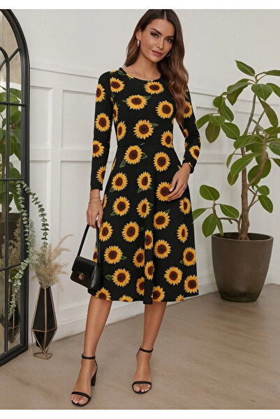 nedo7 Women's Fakir Sleeve Crew Neck Midi Micro Dress