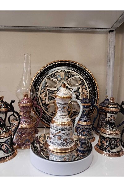 KARACA BAKIR İşlemeli Bakır Güğüm-Biblo Güğüm-19 cm süs Bakır Güğüm