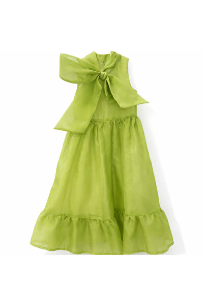 NUUR GIRLS فستان شيفون برباط عنق من إن جي باللون الأخضر DR-6047