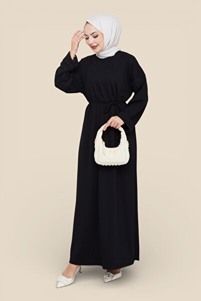 Eliva Women's Modal Fabric Front Stitched Belted Tie Hijab Dress