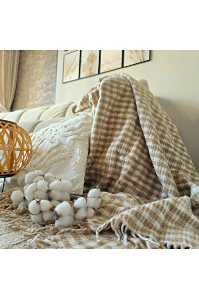 Kotonia Home Sarra blanket for double bed, size 180x230 cm, caramel with tassels
